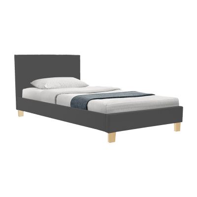 Pat confortabil Nevil cu picioare din lemn, Stil Modern, Material Textil, Gri - Natural, 90x190 cm - DARK GREY - NATURAL