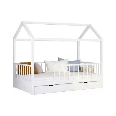 Pat copii tip Montessori cu spațiu de depozitare 200x90 cm Alb