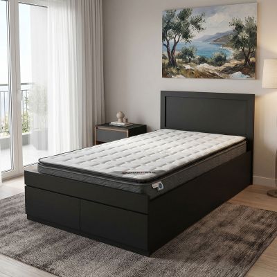Pat cu saltea si sertar Olympus-Perfecto, 100x200 cm - Wenge