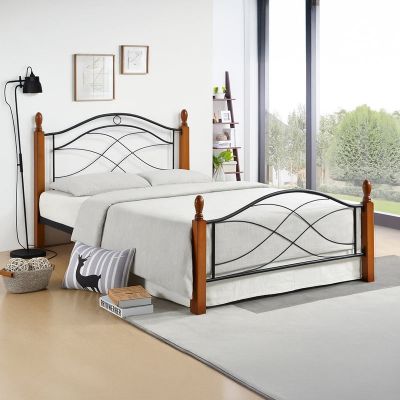 Pat cu structură robustă Polanian, Lemn de cauciuc și Metal, Negru, 90x190 cm - Negru