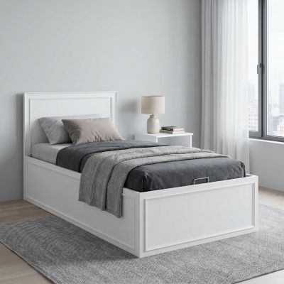 Pat de o persoana KRB-1010-DD-2 Home Collection® Country cu loc de depozitare, Alb, 105x105x205 cm - Alb