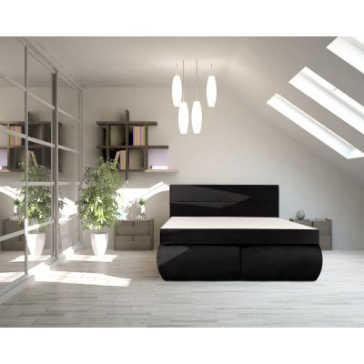 Pat Dormitor Bedora Leon Spring, 160x200 cm, lada de depozitare, textil, negru