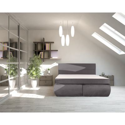 Pat Dormitor Bedora Leon Spring, 180x200 cm, lada de depozitare, textil, gri