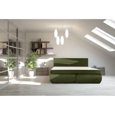 Pat Dormitor Bedora Leon Spring, 180x200 cm, lada de depozitare, textil, verde