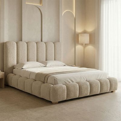 Pat dublu Nuvem din stofa boucle, cu spatiu de depozitare, Antracit - Bej, 160x200 cm