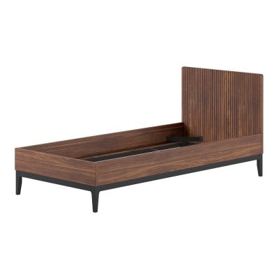 Pat în culoare naturală închisă din placă aglomerată de lemn cu aspect de lemn de nuc fără somieră 90x200 cm Ilyas – Vipack