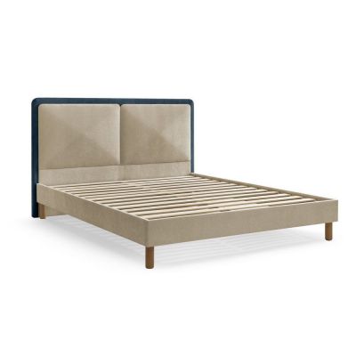 Pat matrimonial albastru/bej tapițat tapițat cu somieră 160x200 cm Mara – Bobochic Paris