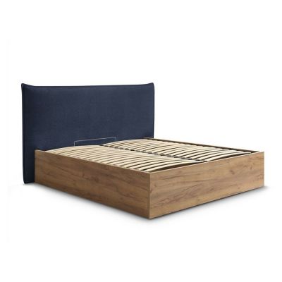 Pat matrimonial albastru tapițat/din placă aglomerată de lemn tapițat cu spațiu de depozitare cu somieră 180x200 cm Charlie – Bobochic Paris