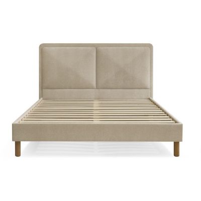 Pat matrimonial bej tapițat tapițat cu somieră 140x190 cm Mara – Bobochic Paris