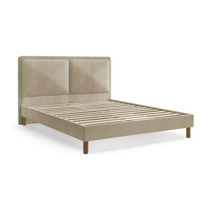 Pat matrimonial bej tapițat tapițat cu somieră 180x200 cm Mara – Bobochic Paris