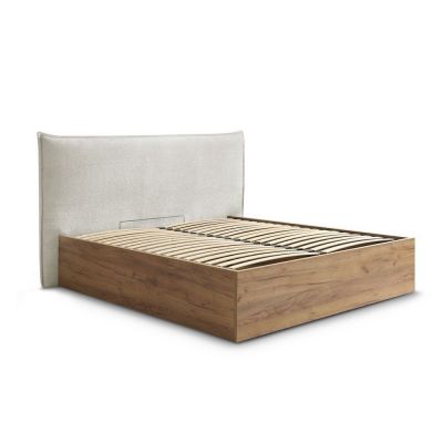Pat matrimonial crem tapițat/din placă aglomerată de lemn tapițat cu spațiu de depozitare cu somieră 180x200 cm Charlie – Bobochic Paris
