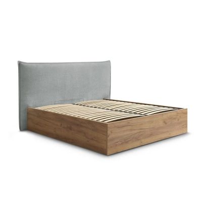Pat matrimonial gri deschis tapițat/din placă aglomerată de lemn tapițat cu spațiu de depozitare cu somieră 180x200 cm Charlie – Bobochic Paris