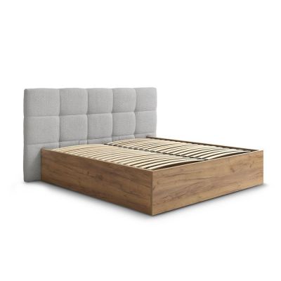 Pat matrimonial gri tapițat/din placă aglomerată de lemn tapițat cu spațiu de depozitare cu somieră 160x200 cm Kumo – Bobochic Paris