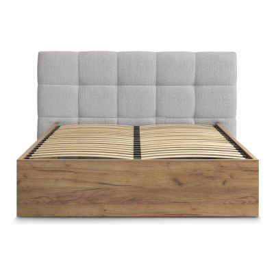 Pat matrimonial gri tapițat/din placă aglomerată de lemn tapițat cu spațiu de depozitare cu somieră 160x200 cm Kumo – Bobochic Paris