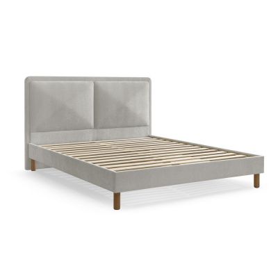 Pat matrimonial gri tapițat tapițat cu somieră 180x200 cm Mara – Bobochic Paris