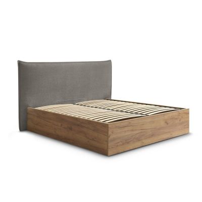 Pat matrimonial gri/taupe tapițat/din placă aglomerată de lemn tapițat cu spațiu de depozitare cu somieră 180x200 cm Charlie – Bobochic Paris