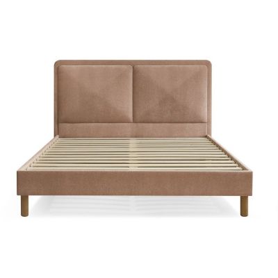 Pat matrimonial roz prăfuit tapițat tapițat cu somieră 140x190 cm Mara – Bobochic Paris