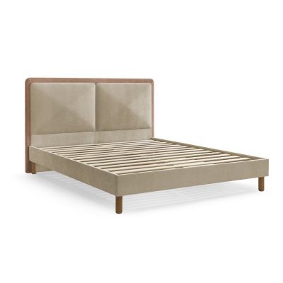 Pat matrimonial roz prăfuit tapițat tapițat cu somieră 160x200 cm Mara – Bobochic Paris