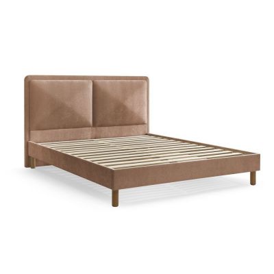 Pat matrimonial roz prăfuit tapițat tapițat cu somieră 180x200 cm Mara – Bobochic Paris