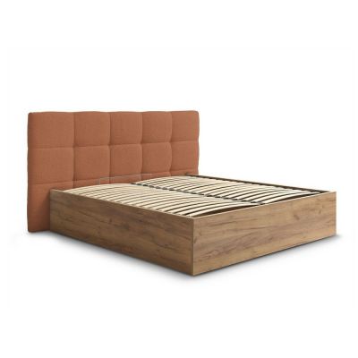Pat matrimonial teracotă tapițat/din placă aglomerată de lemn tapițat cu spațiu de depozitare cu somieră 180x200 cm Kumo – Bobochic Paris
