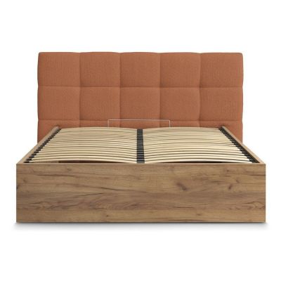 Pat matrimonial teracotă tapițat/din placă aglomerată de lemn tapițat cu spațiu de depozitare cu somieră 180x200 cm Kumo – Bobochic Paris