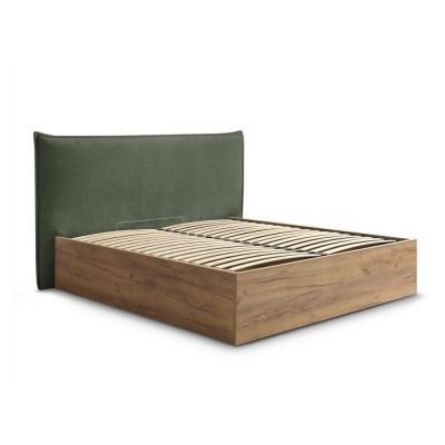 Pat matrimonial verde tapițat/din placă aglomerată de lemn tapițat cu spațiu de depozitare cu somieră 160x200 cm Charlie – Bobochic Paris