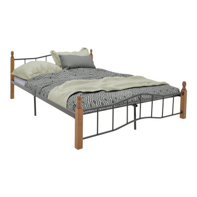 Pat queen size Faryn nuc lemn-negru metal, 150x190 cm - Negru