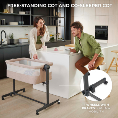 Patut co-sleeper KinderKraft Nestee Up 2 Grey, inclinare reglabila a saltelei, inaltime reglabila