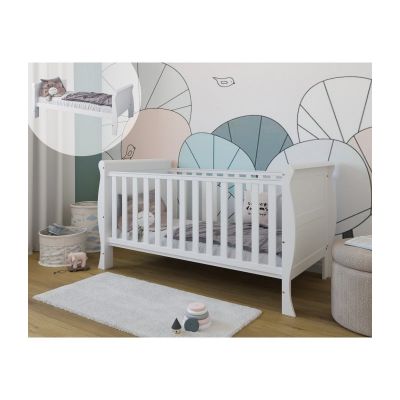Patut evolutiv Scarlet 2 in 1 pat bebe si pat prescolar, cu somiera reglabila si protectii pentru  dentitie 140 x 70 cm