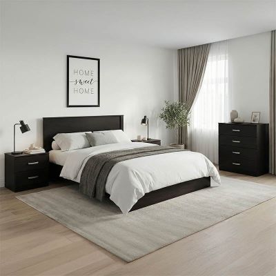 Set Dormitor Athos cu Pat, Wenge, 140x200 cm