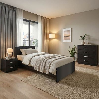 Set Dormitor Athos cu Pat, Wenge, 90x190 cm
