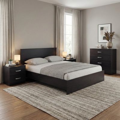 Set mobilier dormitor Athos, Set 4 piese, Pat, Lemn Wenge, 160x200 cm