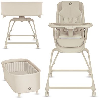 Set multifunctional cu patut, sezlong si scaun de masa, Lionelo, Maddie, Functie 360, Pliere rapida, Roti incluse, Reglaj pentru sezut si suportul de picioare, Husa detasabila, lavabila, 0-36 luni, Pana la 15 kg, Bej