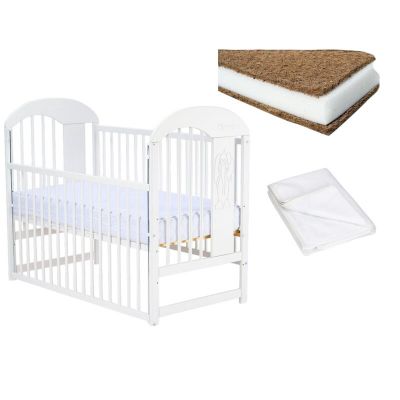 Set Patut din lemn 120x60 cm, Saltea Cocos Confort 120x60 cm si Protectie impermeabila Qmini