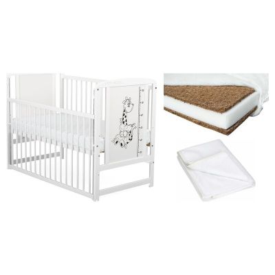 Set Patut din Lemn Bebe 120x60 cm, Saltea Cocos Confort II si Protectie Impermeabila