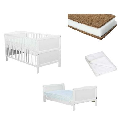 Set Patut din lemn bebe transformabil, Saltea Cocos Confort II si Protectie impermeabila Qmini 140x70 cm - Babyneeds