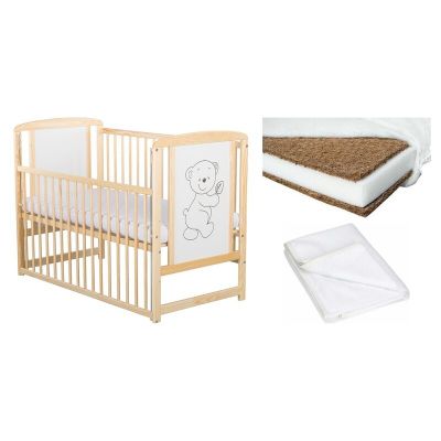 Set Patut din Lemn Timmi 120x60 cm + Saltea Cocos Confort II + Protectie Impermeabila Qmini