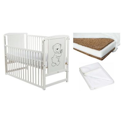 Set Patut din Lemn Timmi 120x60 cm + Saltea Cocos Confort II + Protectie Impermeabila Qmini