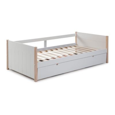 Pat pentru copii alb/natural cu extensie suplimentară din lemn masiv de pin 90x190 cm Kiara – Marckeric