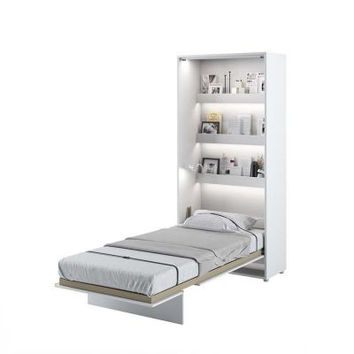 Pat rabatabil pe perete, cu mecanism pneumatic, sistem LED si somiera inclusa, Bed Concept Vertical Alb Mat, 200 x 90 cm