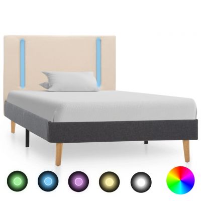 vidaXL Cadru pat cu LED, crem și gri închis, 90x200 cm, textil