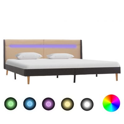 vidaXL Cadru de pat cu LED, crem, 180x200 cm, material textil