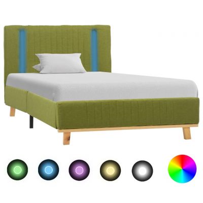 vidaXL Cadru de pat cu LED, verde, 100 x 200 cm, material textil