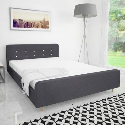 vidaXL Cadru de pat, gri închis, 140 x 200 cm, material textil
