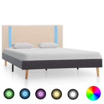 vidaXL Cadru pat cu LED, crem și gri închis, 120 x 200 cm, textil